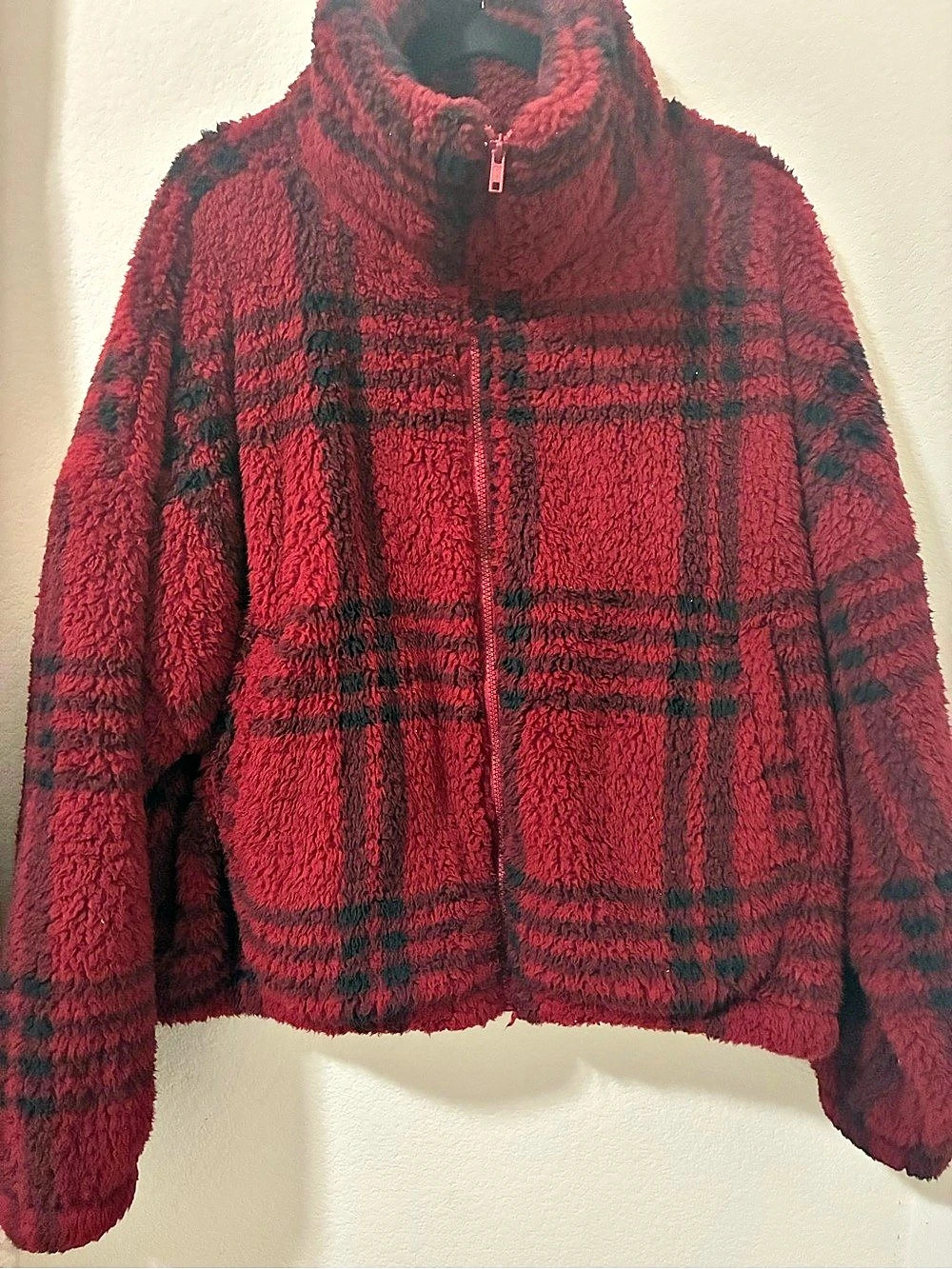SO Plaid Teddy Jacket Red & Black Size XL
